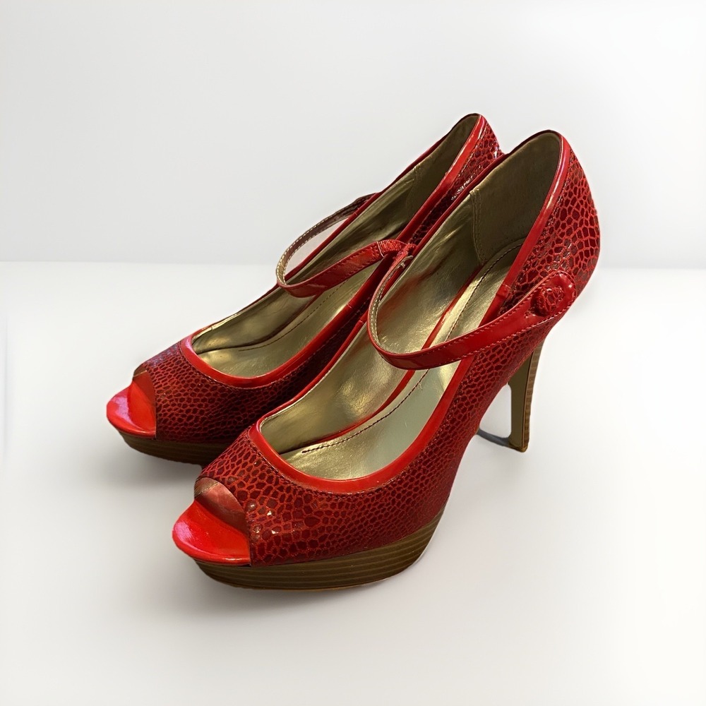 Red Style & Co Peep Toe Pumps size 7 Bubble 3" Heels